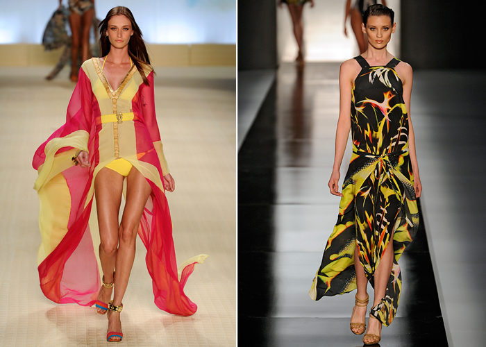 À esquerda, look do verão 2013 da Cia Marítima; à direita, desfile da Lenny - Fotos: Ag. Fotosite