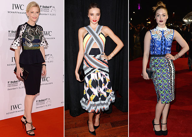 Elas amam Peter Pilotto! Da esquerda para a direita: Cate Blanchett, Miranda Kerr e Holliday Grainger - Fotos: Getty Images