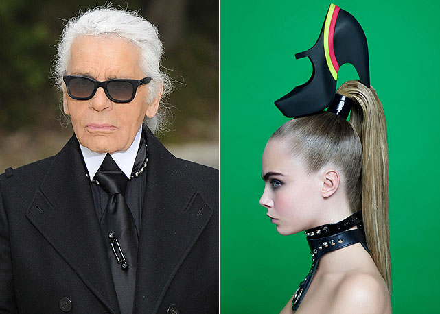 Karl Lagerfeld e Cara Delevingne, garota-propaganda das novas Melissas - Fotos: Getty Images e Divulgação