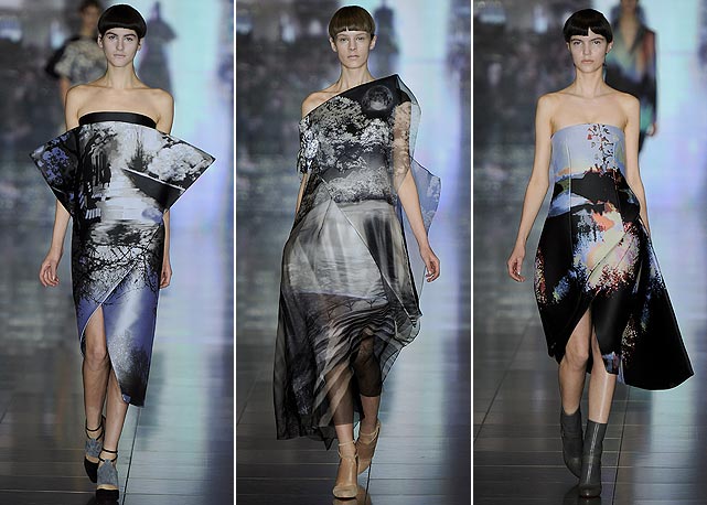 Três looks de inverno de Mary Katrantzou - Fotos: Getty Images