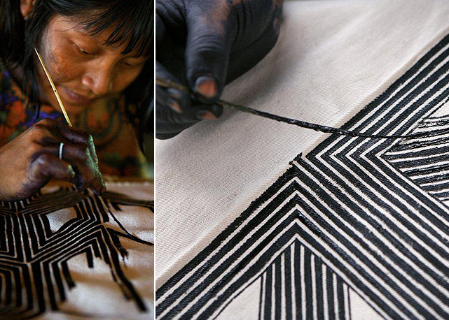 As pinturas em tecidos feitas pelas índias - Fotos:Divulgação