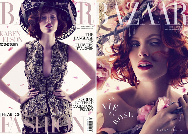 Karen Elson capa e recheio da edição de maio da Harper's Bazaar UK - Foto: Reprodução/Harper's Bazaar UK
