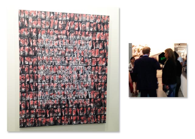 Quadro de Richard Prince com Kate Moss (à esquerda); e Kate com Jan Olesen (à direita), no SP-Arte - Fotos: Reprodução/Instagram