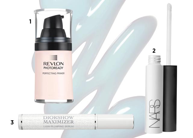 (1) PhotoReady Perfecting Primer (R$ 70), da Revlon; (2) Smudge Proof Eyeshadow Base (R$ 104), Nars; e (3) Primer para cílios Maximizer (R$ 136), Dior - Fotos: Divulgação