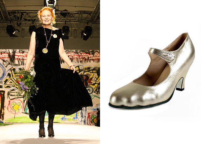 Vivienne Westwood (à esquerda) e seu clássico Mary Jane Animal Toe (à direita) - Foto: Getty Images e Divulgação