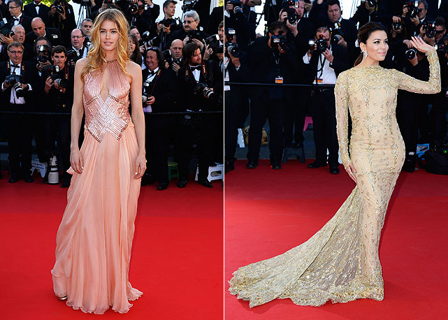 Na esquerda Doutzen Kroes vestindo um Atelier Versace e na direita Eva Longoria In Zuhair Murad - Fotos: Getty Images