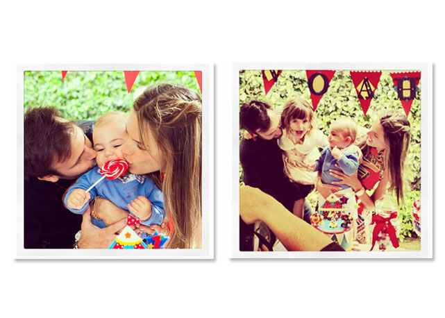 À esquerda, Jamie Mazur, Noah e Alessandra; à direita, a família completa com a irmã Anja - Fotos: Reprodução/Instagram