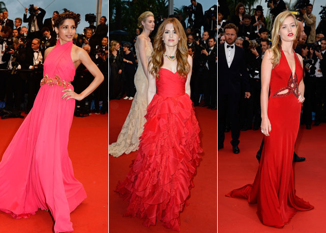 Freida Pinto em um Gucci pink, Isla Fischer de Georgia May Jagger de vermelho Cavalli. Hot! - Fotos: Getty Images
