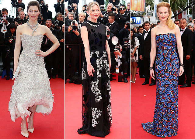 Jessica Biel veste Marchesa; Kirsten Dunst de Michael van der Ham; e Nicole Kidman de  L’Wren Scott - Fotos: Getty Images 