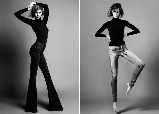 Karlie Flare e Forever Karlie Skinny, os modelos de jeans desenvolvidos pela top para a Frame - Fotos: Reprodução
