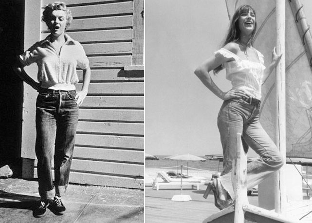 Marilyn Monroe e Jane Birkin com seus jeans 501 da Levi's Fotos: Reprodução
