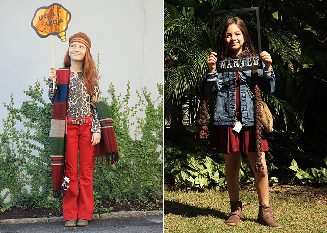 À esquerda, Raissa Muniz veste Mixed, com cachecol da Accessorize; à direita, Sophia Agostinho de Daslu - Fotos: Caio Zalc/Harper´s Bazaar