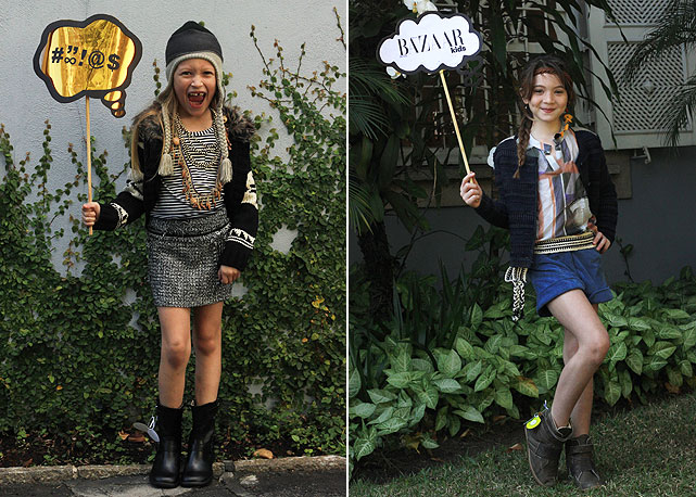 À esquerda, Sophia Fichtler veste Le Lis Petit; à direita, Sophia Nazaro de Cris Barros Mini - Fotos: Caio Zalc/Harper´s Bazaar