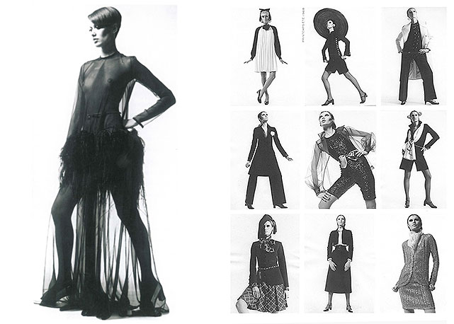 À esquerda, Luquet com look do inverno de 1969 da YSL, à direita, com looks do verão 1968 da grife - Foto: Divulgação