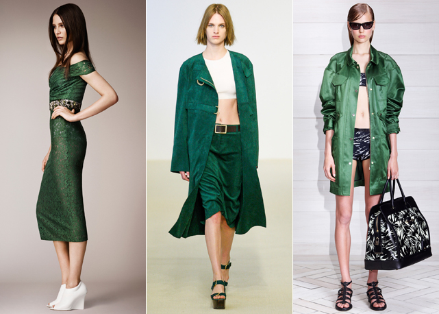 Burberry Prorsum, Calvin Klein Collection e JasonWu apostaram no verde esmeralda para as suas coleções resort - Foto: Divulgação