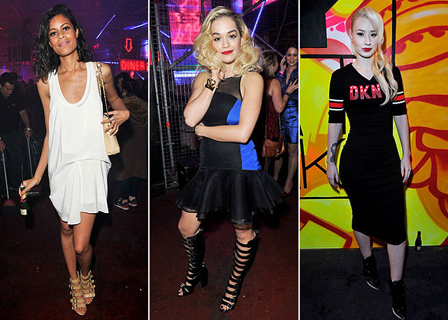 As cantoras Aluna Francis, Rita Ora e Iggy Azalea, da esquerda para a direita - Fotos: Getty Images