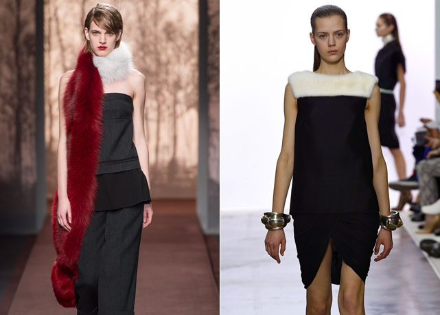 Da esquerda para a direita, detalhes pontuais nas peças Giambattista Valli e Marni - Foto: Getty Images