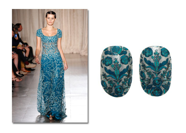 Os decalques de unhas criados em parceria com a Révlon são inspirados nos bordados dos vestidos Marchesa - Foto: divulgacão