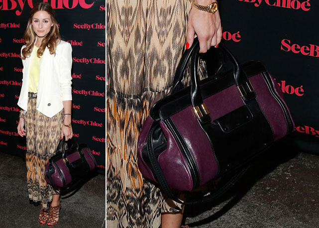 Olivia Palermo e seu modelo roxo e preto - Foto: Getty Images
