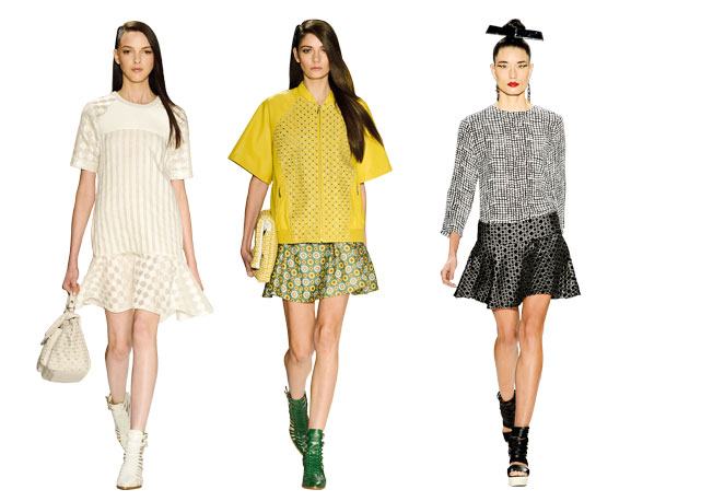 Colcci (esq. e centro) e Juliana Jabour (dir.) apostam na skater skirt - Fotos: Fotosite