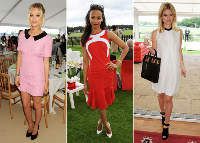 Laura Whitmore de Moschino, Zoe Saldana de Antonio Berard e Alice Eve de  Milia M na Audi International Polo, em Windsor, neste final de semana - Foto: Reprodução