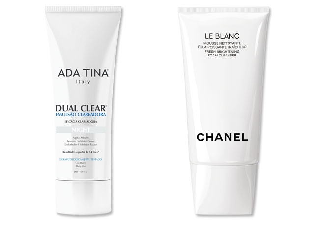 À dir. Dua Clear night Ada Tina (R$228) e à esq. Mousse Nettoyante Éclaircissante Fraîcher da Chanel (R$239) - Fotos: Reprodução/Harper's Bazaar Brasil
