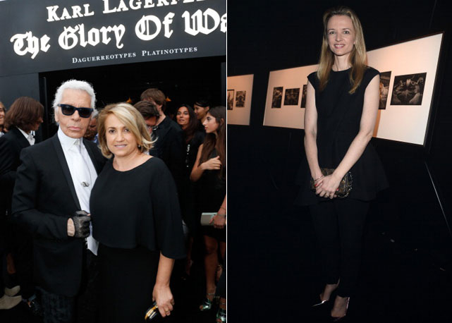 Karl Lagerfeld, Silvia Fendi e Delphine Arnault na inauguração da expo "The Glory of Water" em Paris - Fotos: Getty Images