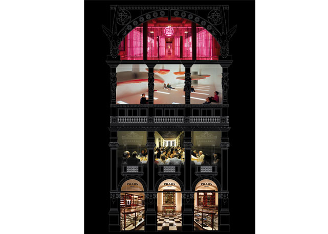Projeto de como ficará uma seção da Galleria Vittorio Emanuele II depois da renovação comnadada pela Prada - Foto: Divulgação
