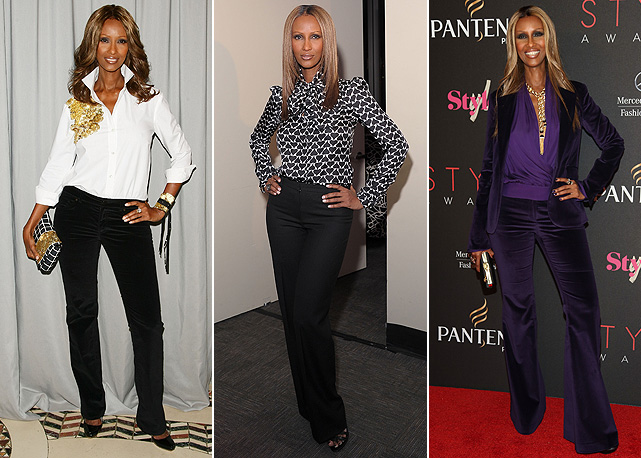 Com calça de alfaiataria ou de veludo, Iman sempre usa camisas cool - Fotos: Getty Images