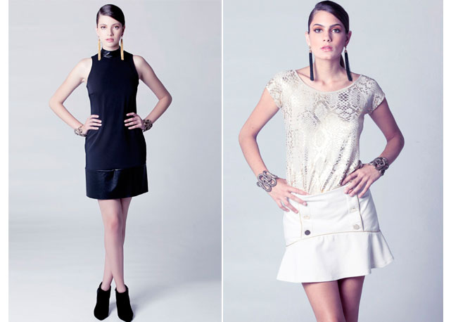 Vestido preto R$165 e saia branca R$156 - Fotos: Divulgação