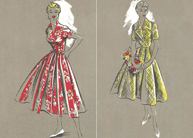 Os vestidos serão exibidos ao lado das imagens de inspiração de 1953 e do croqui - Fotos: divulgação