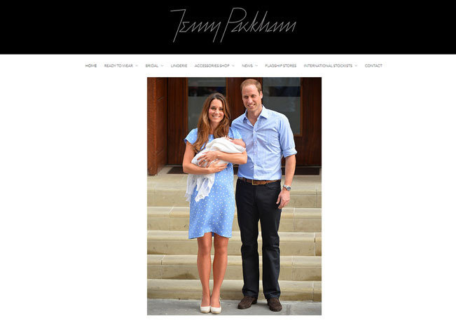 Site de Jenny Packham, estilista que vestiu Kate Middleton, saiu do ar devido ao alto nível de acessos após aparição do casal real - Foto: Reprodução