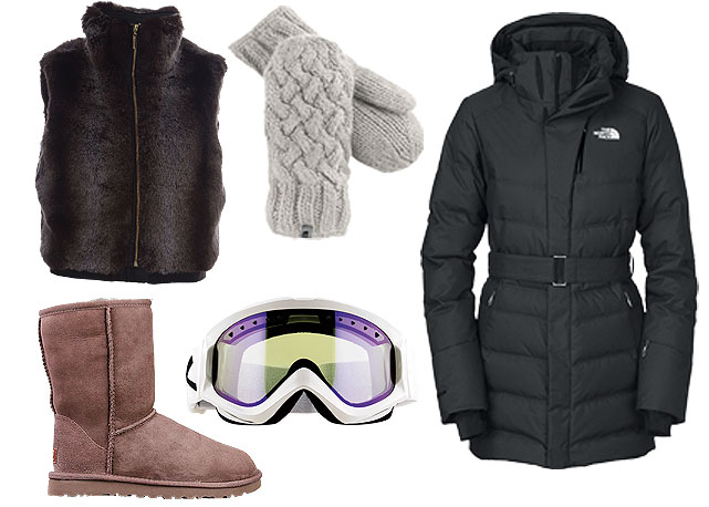 Colete Thelure (R$765), casaco THe North Face (R$1.270), luvas The North Face (R$177), Botas UGG no Farfetch.com (R$1.040) e óculos Anon - Foto: reprodução/ Harper's Bazaar