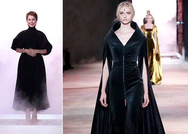 A estilista Ulyana Sergeenko (à esquerda), ao lado de um dos seus looks de alta-costura - Fotos: Getty Images