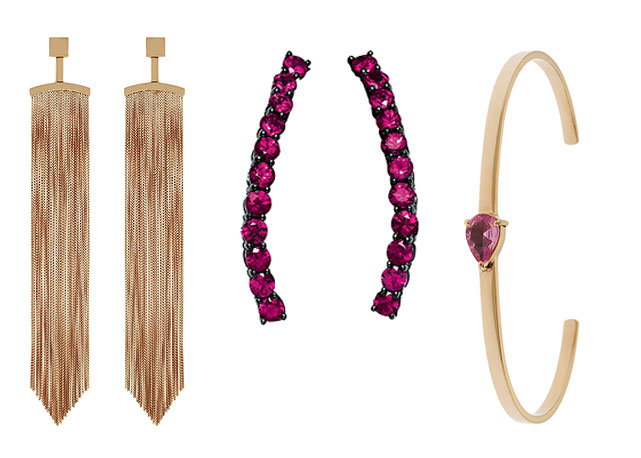Em ordem os premios de 1º lugar, o brinco franja em ouro rosa, 2º lugar, brinco cometa com rubis, e por 3º lugar, bracelete em ouro rosa com safira rosa - Foto:divulgação 