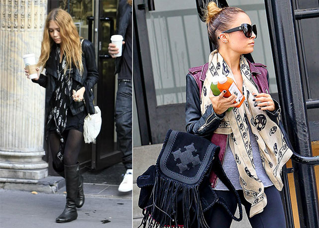 Mary-Kate Olsen e Nicole Richie com os lenços da marca - Fotos: Reprodução