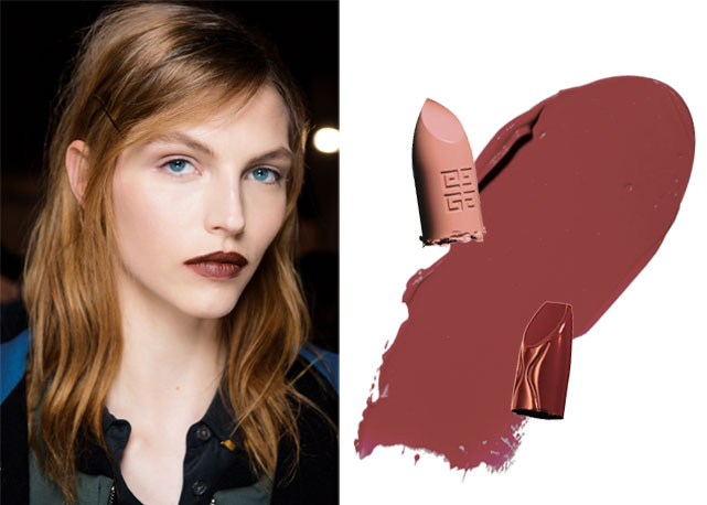 À esq. beleza do desfile de inverno 2014 de Phillip Lim e à dir. batom Le Rouge Brun Créateur da Givenchy R$104 (acima), batom Kacquer Rouge RD702 da Shiseido R$117 (centro) e Femme Rouge Velvet Créme Embrace da Houglass R$158 (abaixo) - Fotos: Reprodução/Harper's Bazaar