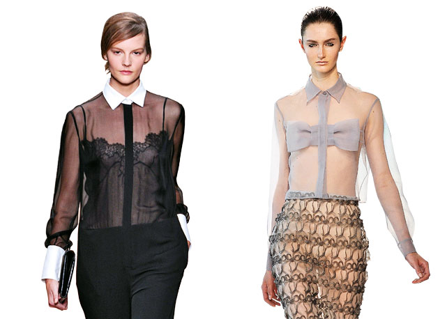À esquerda, Christopher Kane, verão 2013; a direita, Valentino, verão 2013 - Foto: reprodução/Harpers Bazaar