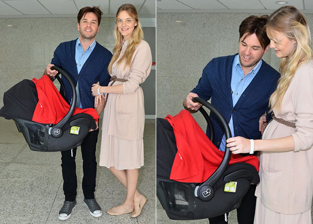 Carol Trentini, Fábio Bartelt e Bento deixam a maternidade - Fotos: Reprodução