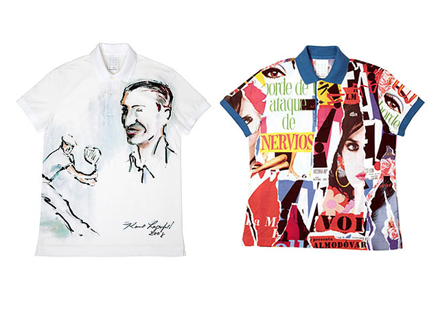 Na esquerda a polo criada por Karl Lagerfeld em 2008 e na direita a criação de Pedro Almodovar em 2008 ambas para Lacoste - Foto: divulgação