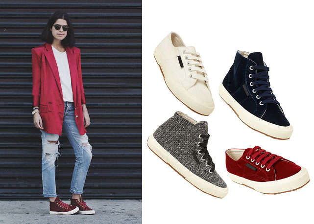 Leandra Medine, do blog The Man Repeller e os tênis assinados por ela para a nova coleção da Superga - Fotos: Divulgação