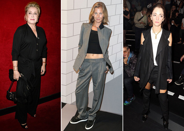 Da esquerda para direita, macacão e calças de Catherine Deneuve, Elisabeth von Guttman e Sofia Sanchez - Fotos: Getty Images