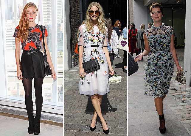 Elas já usam os florais! Da esquerda para a direita: Clara Paget, Poppy Delavigne e Pixie Geldof - Fotos: Getty Images