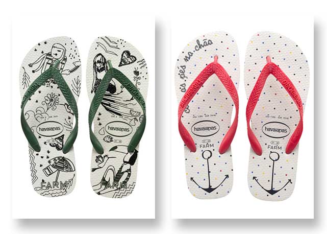 Novos pares de Havaianas criados em parceria com a Farm - Fotos: divulgação