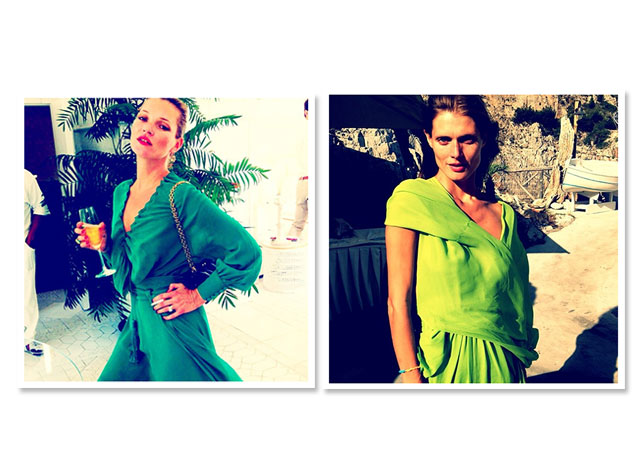 Todas de verde! Kate Moss (à esquerda) e a noiva (à direita), antes da cerimônia - Fotos: Reprodução/Instagram