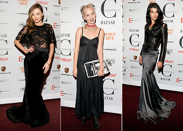 All black, da esquerda para a direita, Miranda Kerr, Caitlin Moe e Crystal Renn - Fotos: Getty Images