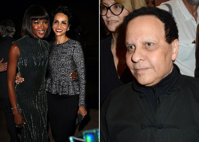 Á esquerda, Naomi Campbell com Farida Khelfa. À direita, Azzedine Alaïa no evento - Fotos: Getty Images