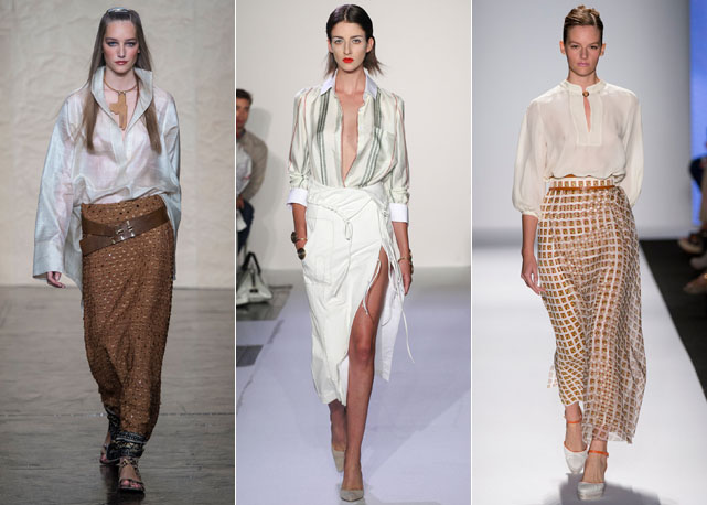 Da esquerda para a direita, looks Donna Karan, Altuzarra e Carolina Herrera - Fotos: Getty Images