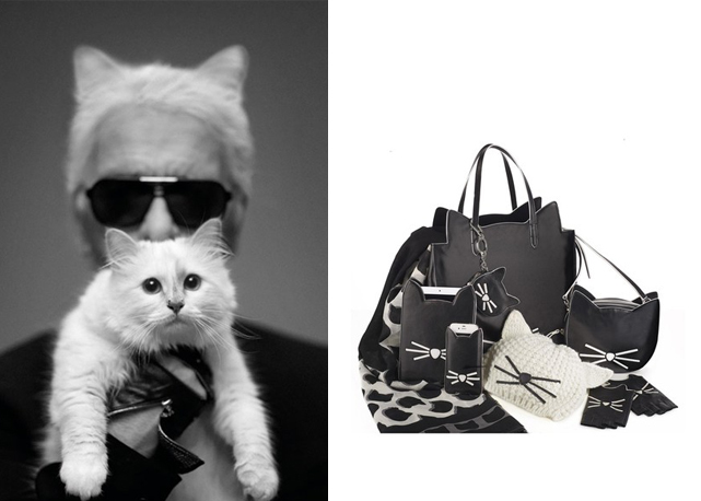 Karl Lagerfeld, Choupette e a linha de acessórios que o kaiser desenvolveu inspirada em sua gatinha - Fotos: Reprodução