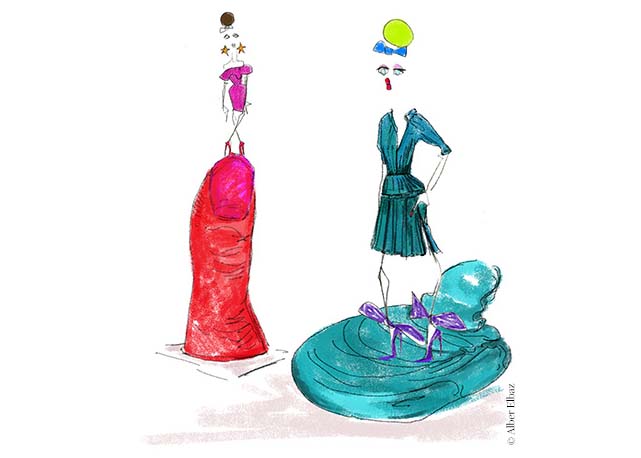 Croquis de Alber Elbaz desenhados para a vitrine em homenagem ao trabalho de César Baldaccini - Foto: divulgação